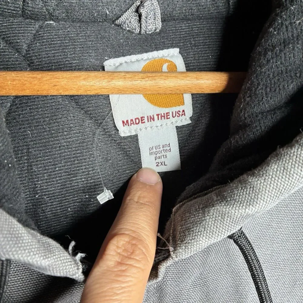 Vintage Carhartt Jacket Mens 2XL Gray Canvas Quilted Insulated J140-GVL Made USA
